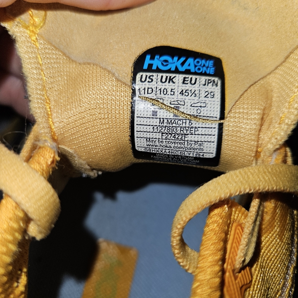 HOKA Mach 5 Men's 11 D Athletic Shoes Sneakers Radiant Yellow Orange Running Gym - Picture 11 of 11